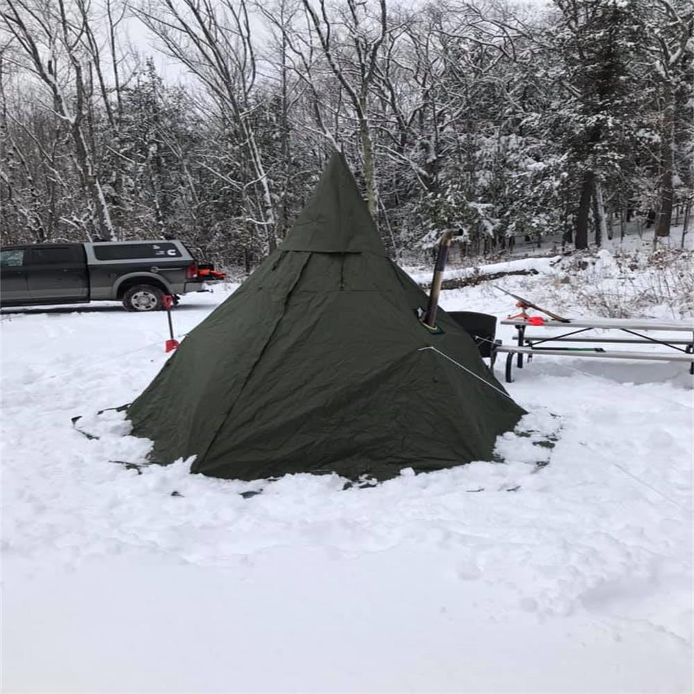 Snow camping with pomoly hex hot tent