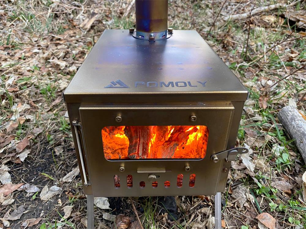 Burning camping wood stove